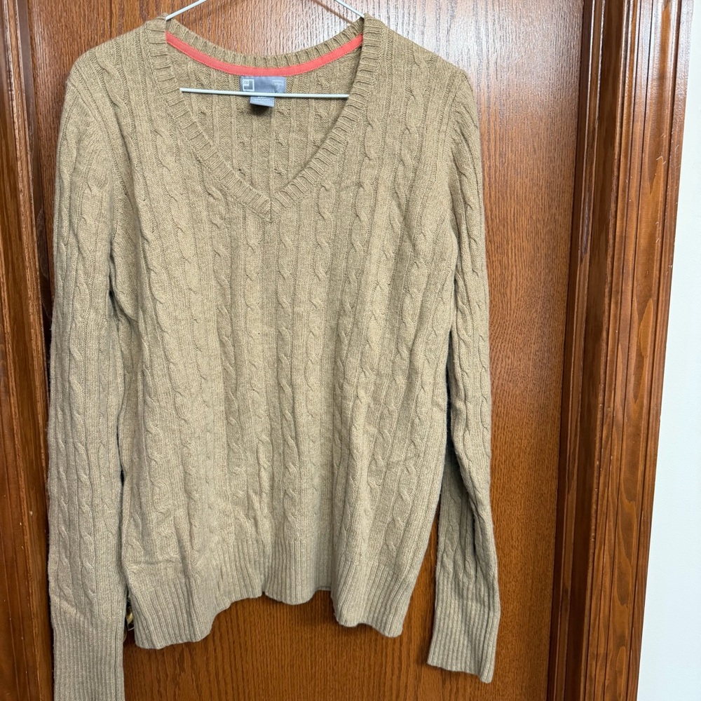 JCPenney V-Neck Cable Merino Blend Knit Sweater - Beige
